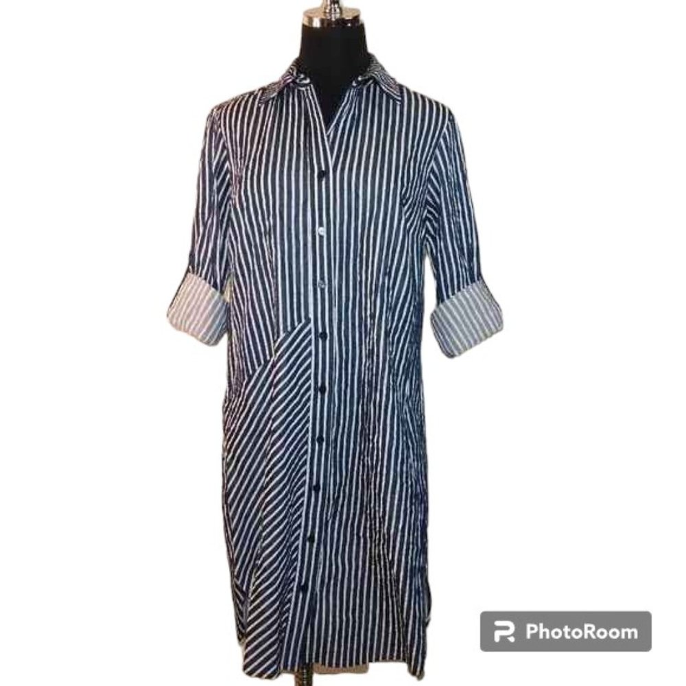 Finley Alex Shirt Dress Navy Blue & White Size Small NWT